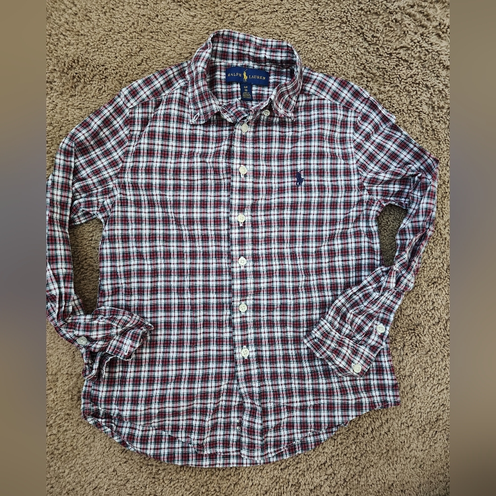 Polo Ralph Lauren Boys Size 8 Small Long Sleeve Button Down Polo Logo In Front